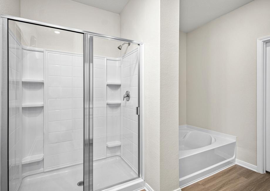 A step-in shower in the master bathroom.