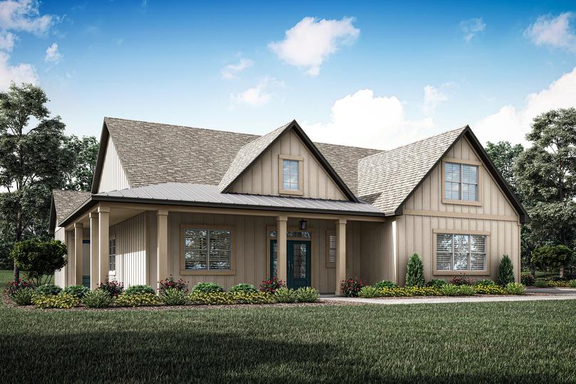 Daylight exterior elevation of the Kennesaw with siding.