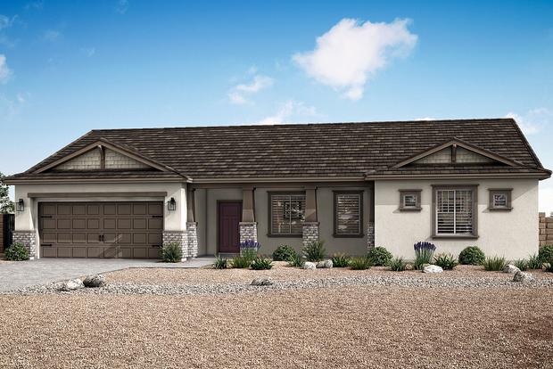 The La Jolla plan has a stucco and brick exterior.