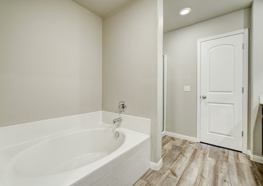 A step-in shower and garden tub are located in the master bathroom.