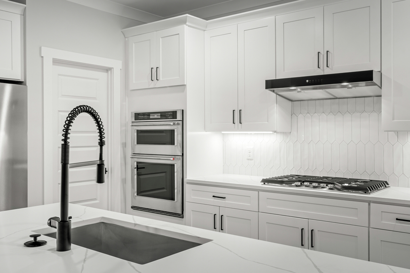 Stainless steel kitchen appliances.