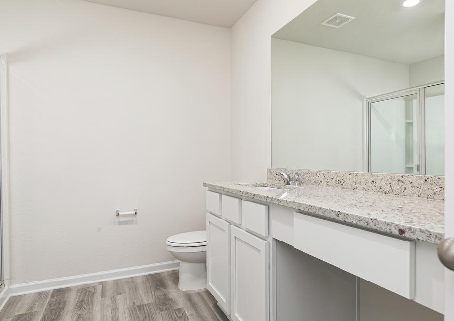 The master bathroom's vanity area offers plenty of space to get ready in the morning
