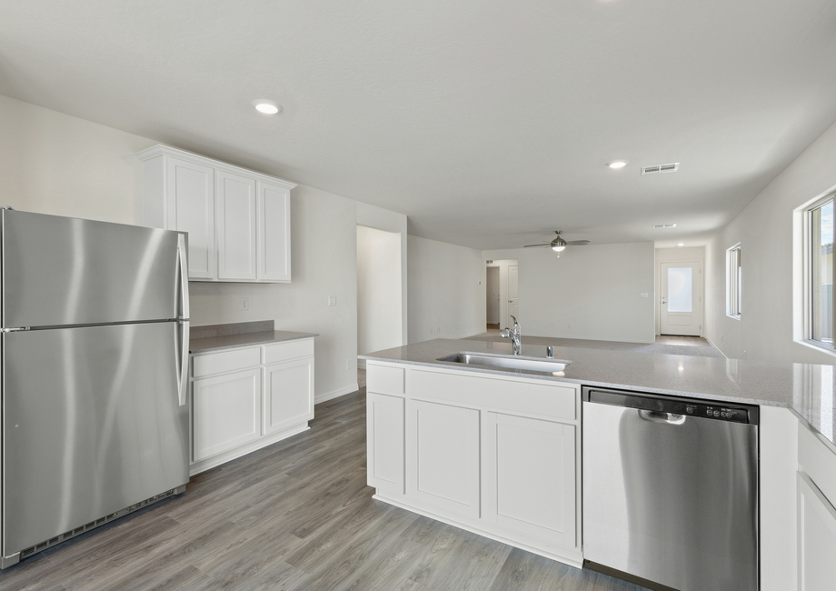 The kitchen of the Castle has beautiful, white wood cabinets.