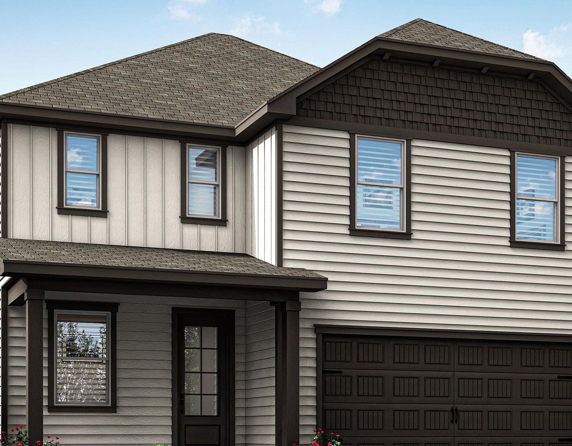 Rendering of the four-bedroom Shelby plan with a covered front porch.