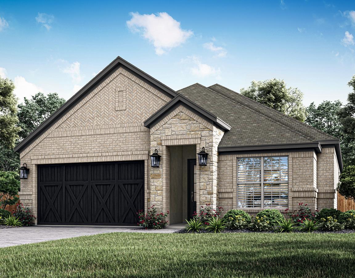 Rendering of the Kendall plan with a two-car garage that adds flair to the exterior appeal.