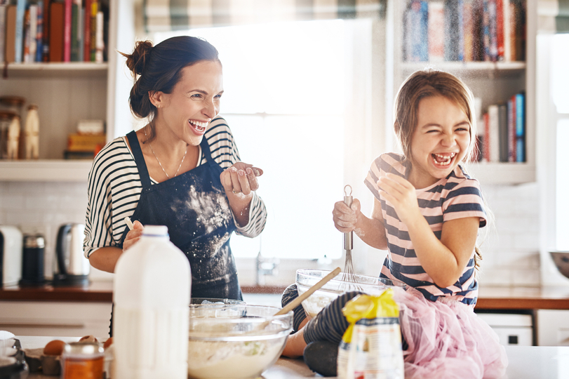 Mom and daughter baking