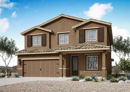 The Victoria is a beautiful two story home with stucco.