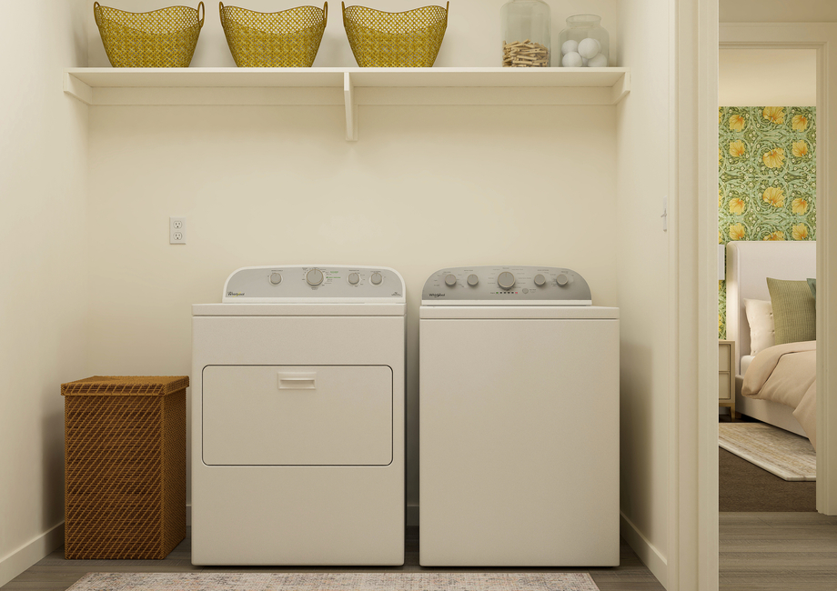 Rendering of a laundry room showing a  washer and dryer.