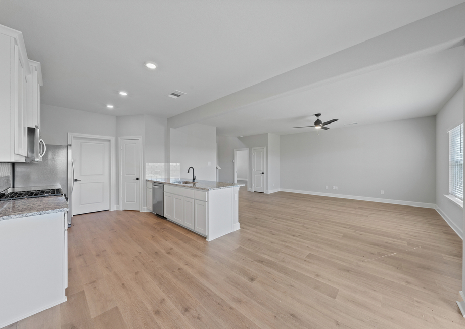The dining room is spacious. 