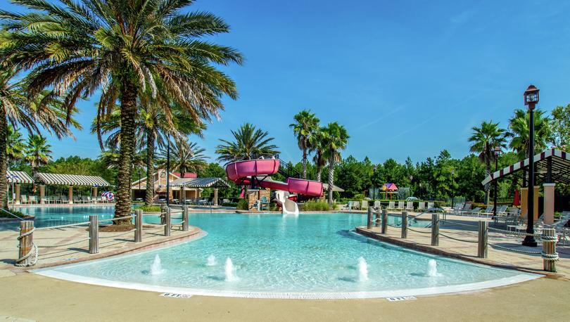 Beach entry view of the resort-style pool at Rolling Hills