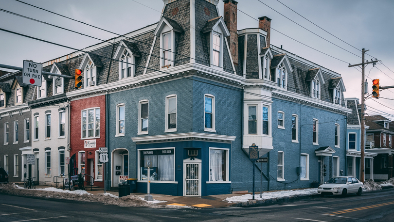 Colorful painted houses in Chambersburg, Pennsylvania.