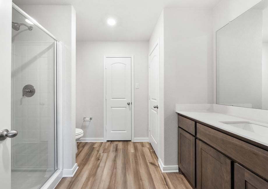 The master bathroom of the Rio Grande has a glass, walk-in shower.