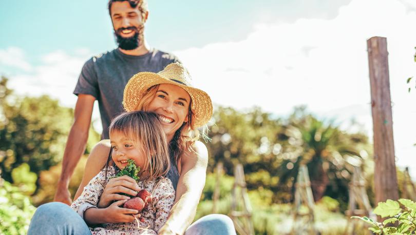 Family in garden