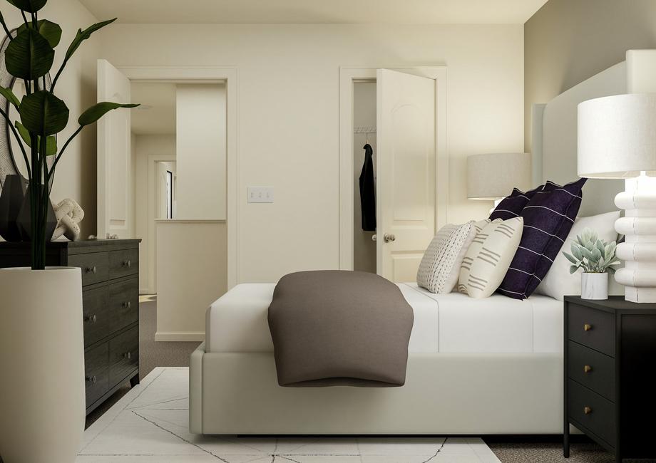 Rendering of a secondary bedroom
  featuring large furniture and stylish dÃ©cor.