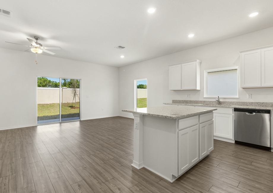 A spacious granite kitchen island 