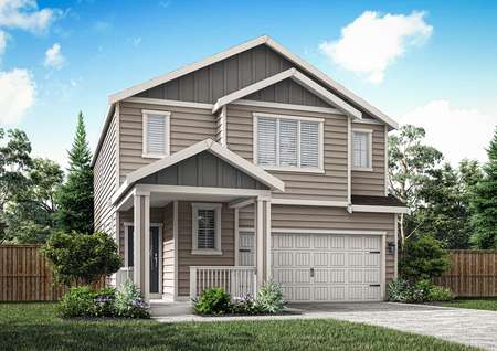 The Hawthorn is a beautiful two story home with siding.