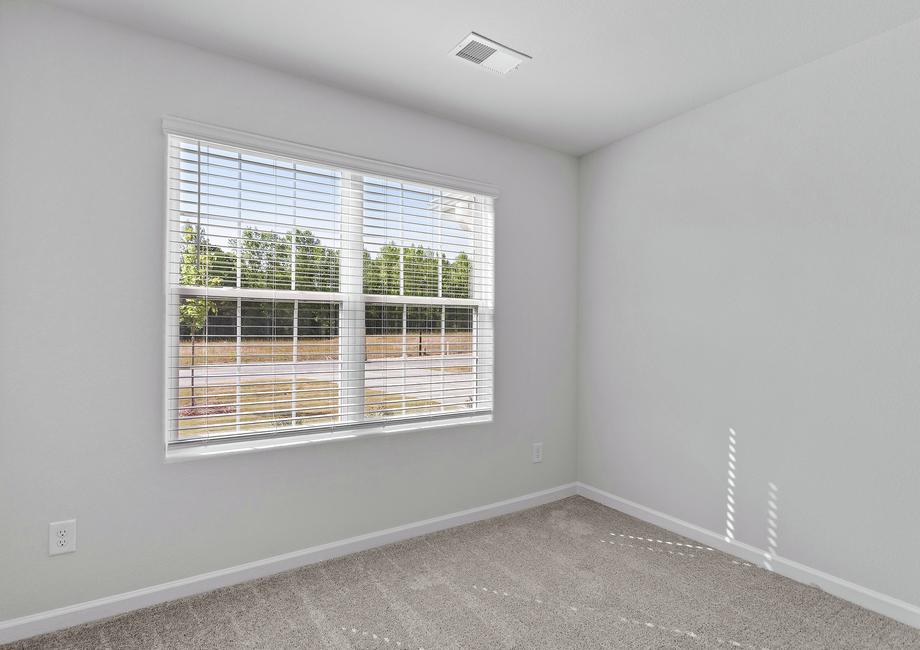 Secondary bedroom with carpet and a large window.