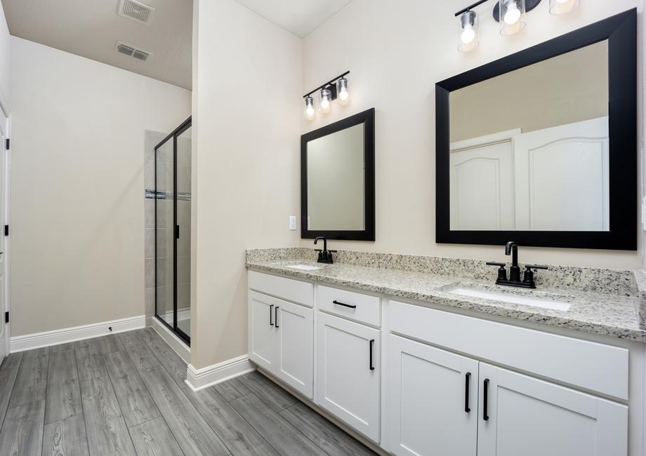 The master bath has a stunning vanity!