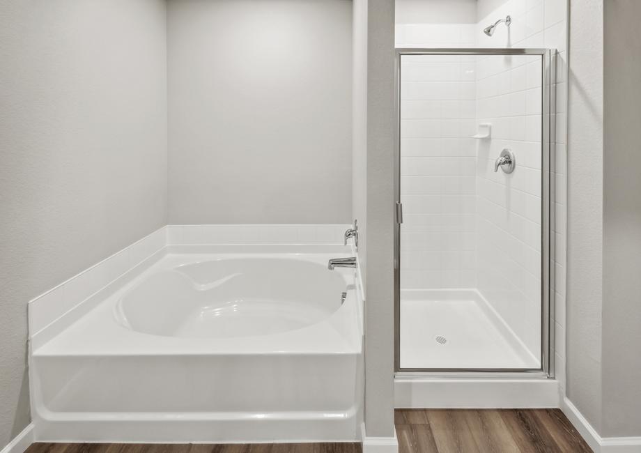 Spa-like master bathroom with a soaking tub and walk-in shower.