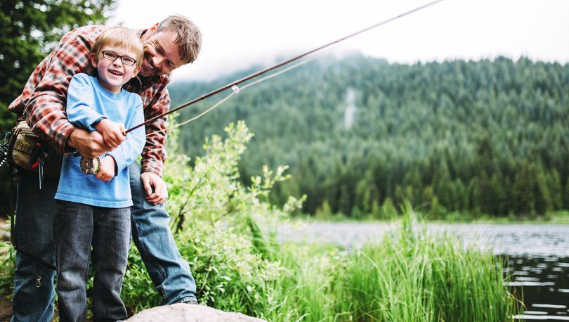 Father and sun fishing.