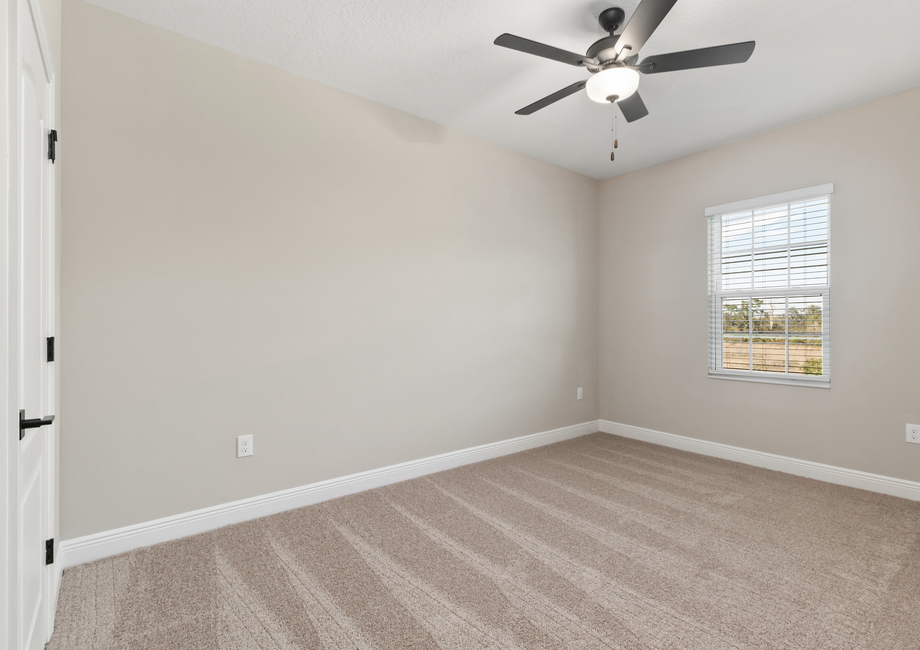 A bedroom with lush carpet 