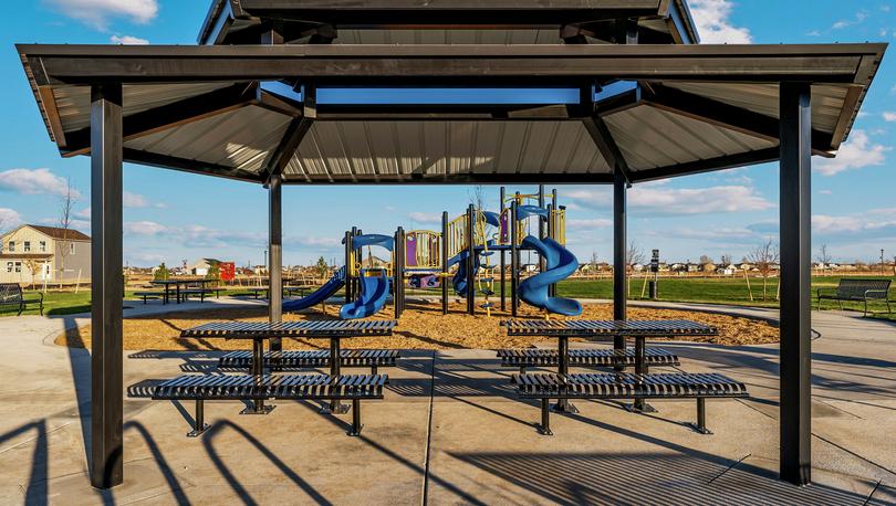 The playground and picnic pavilion at Wolf Creek Run.