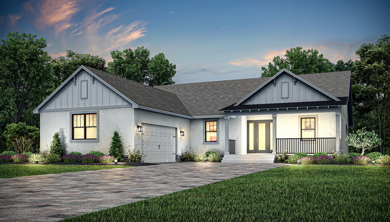 Dusk rendering of the Harbour with landscaping.