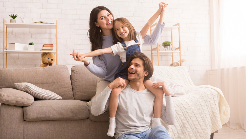 Stock photo of family at home.