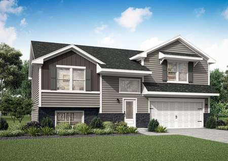 The Lincoln is a two story home with a two car garage and 3/4 lite door