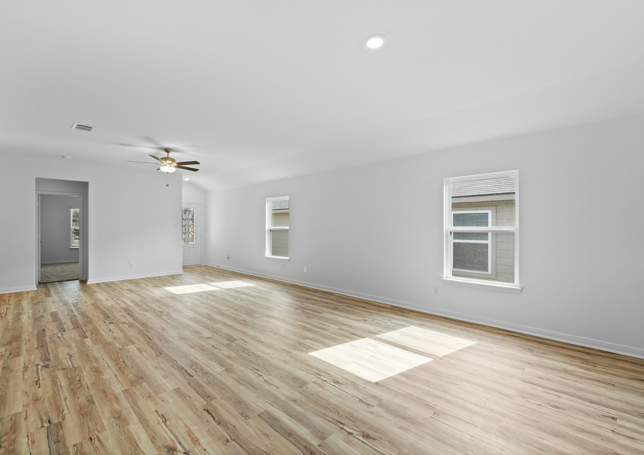 The foyer leads to a family room