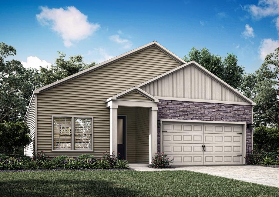 Elevation rendering of the one-story Blanco with stone accents.