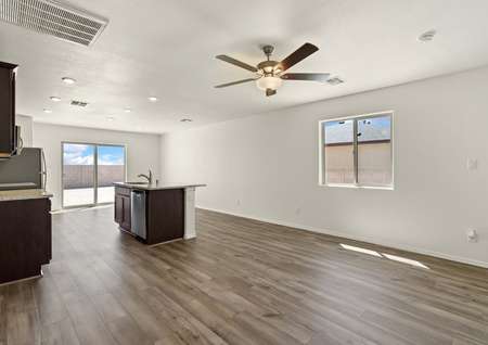 The living room opens to the kitchen