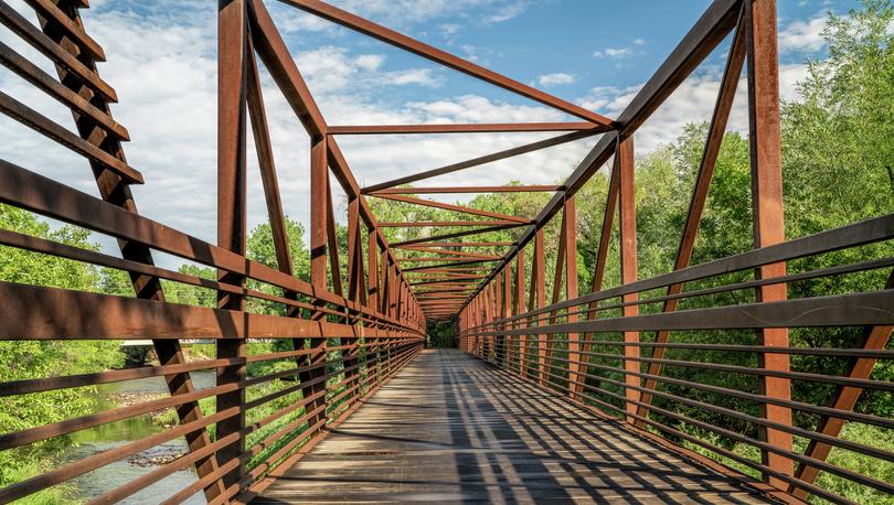 Footbridge over the Cache la Poudre River in Fort Collins, Colorado.